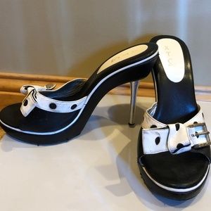 XTC Black and White Polka Dot Leather Bow Stiletto